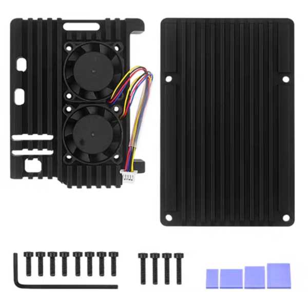 Aluminium Heatsink Case with Double Fan for Raspberry Pi 5