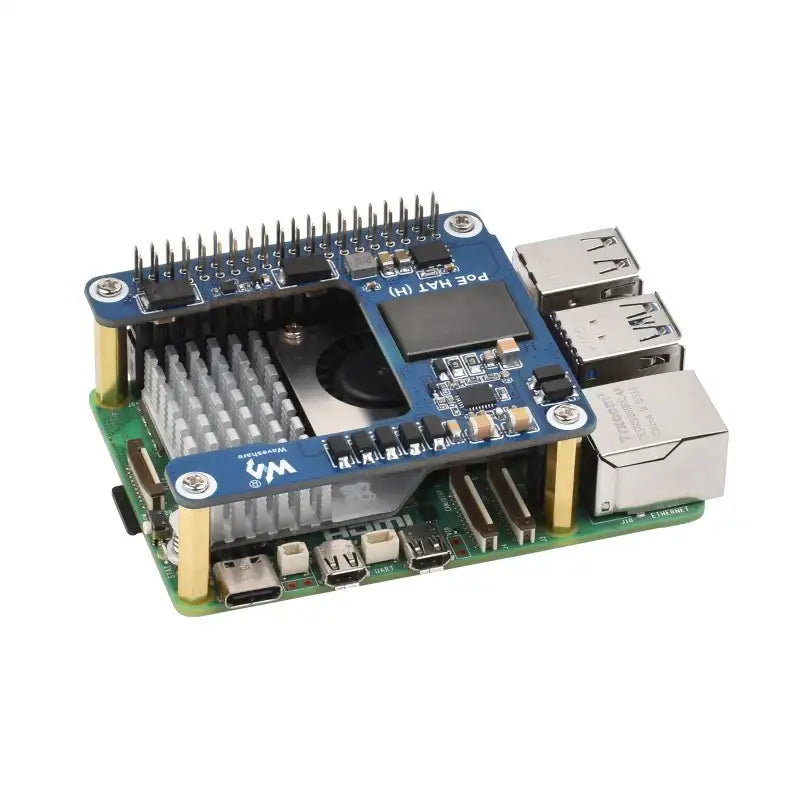 Power Over Ethernet HAT (H) For Raspberry Pi 5 / CM 5, 5V 5A Output, Supports 802.3af/at Network Standard, Isolated Switched-mode Power Supply, Raspberry Pi 5 PoE HAT