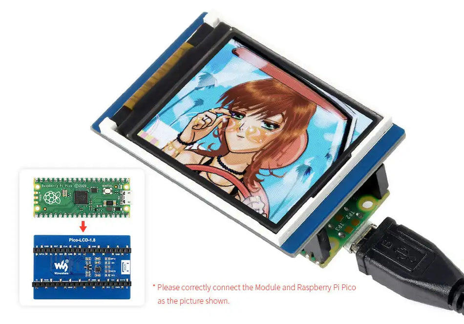 1.8inch LCD Display Module for Raspberry Pi Pico, 65K Colors, 160×128, SPI
