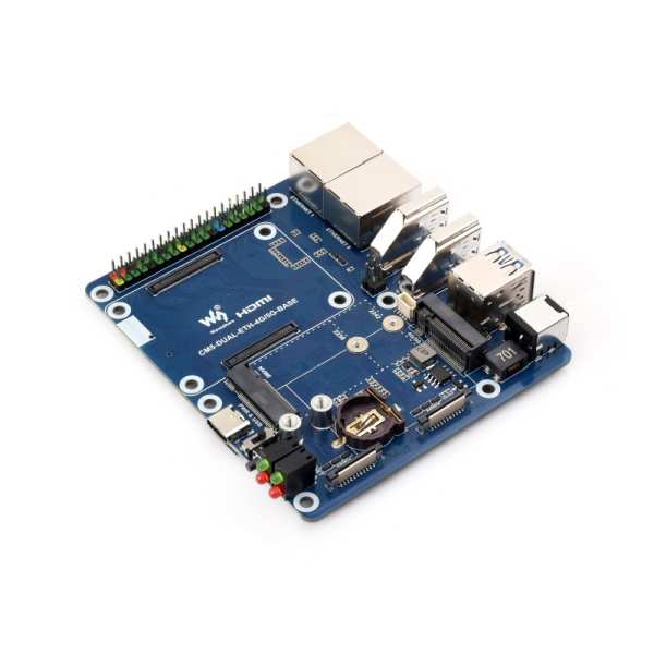 Dual Ethernet Base Board For Raspberry Pi CM5, Supports 4G / 5G Module, Dual 4K Display Outputs And Dual MIPI Interfaces, Onboard 40PIN GPIO Header And Dual USB 3.2 Gen1 Ports, PoE Module Support