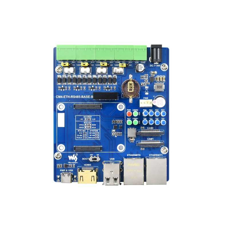 Dual ETH Quad RS485 Base Board (B) for Raspberry Pi Compute Module 4, Gigabit Ethernet, 4CH Isolated RS485